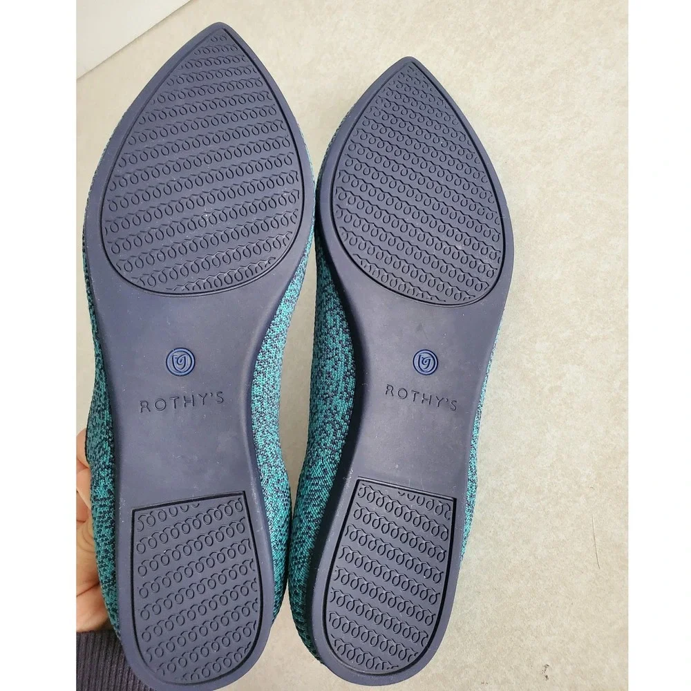 Rothy's The Point Flat Teal Heather Knit Sustainable Washable Shoes Size 8